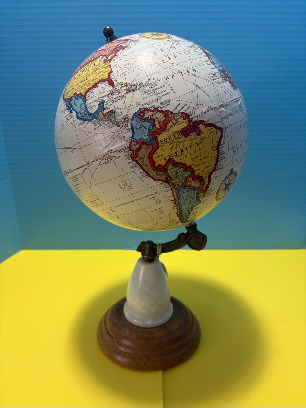 Home Essentials and Beyond Decorative Tabletop World Globe Wood Base 12in Spin